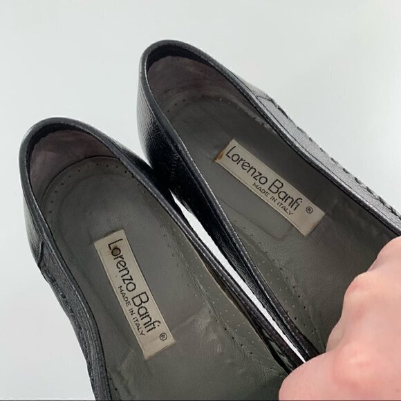 Lorenzo Banfi mens loafers size 9 black Italian leather vintage 80s 90s